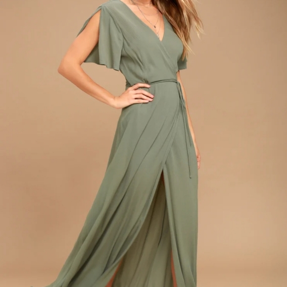 🚫SOLD🚫Lulu's Much Obliged Olive Green Wrap Maxi Dress - Picture 3 of 8